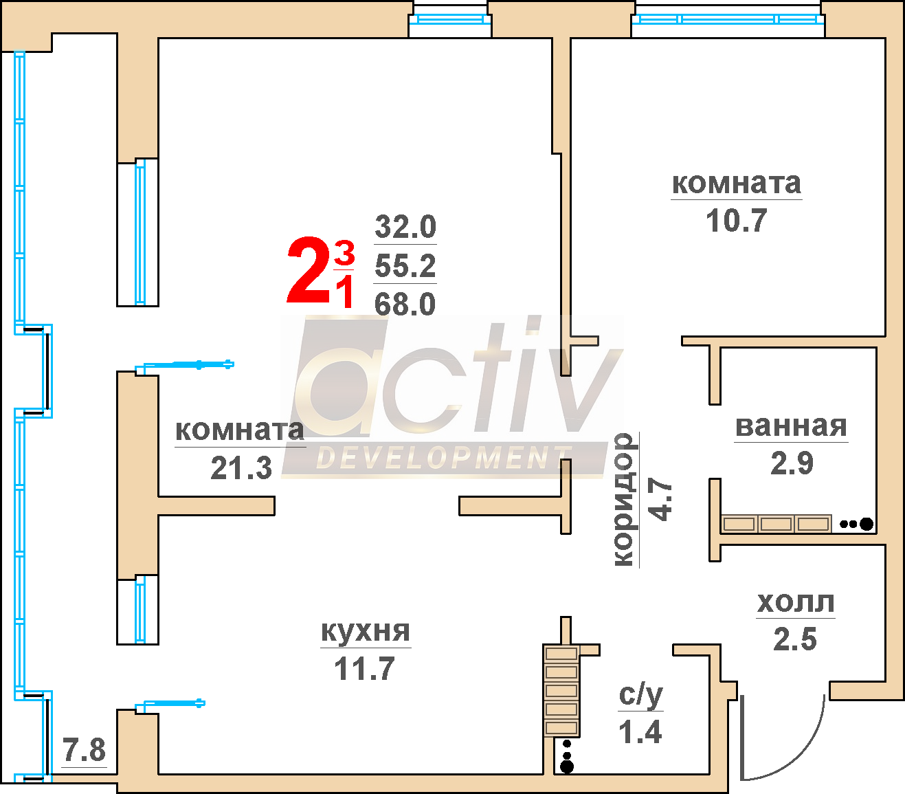 Квартира №20. 2 Очередь. 1 подъезд. 7 этаж.