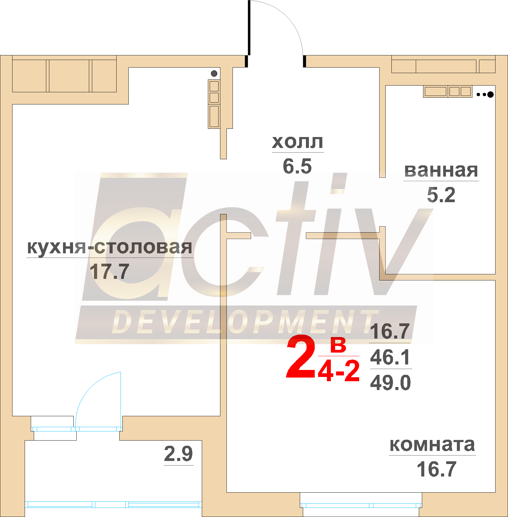 Квартира №105. ул. Восточная, д.8  . 2 подъезд. 7 этаж.