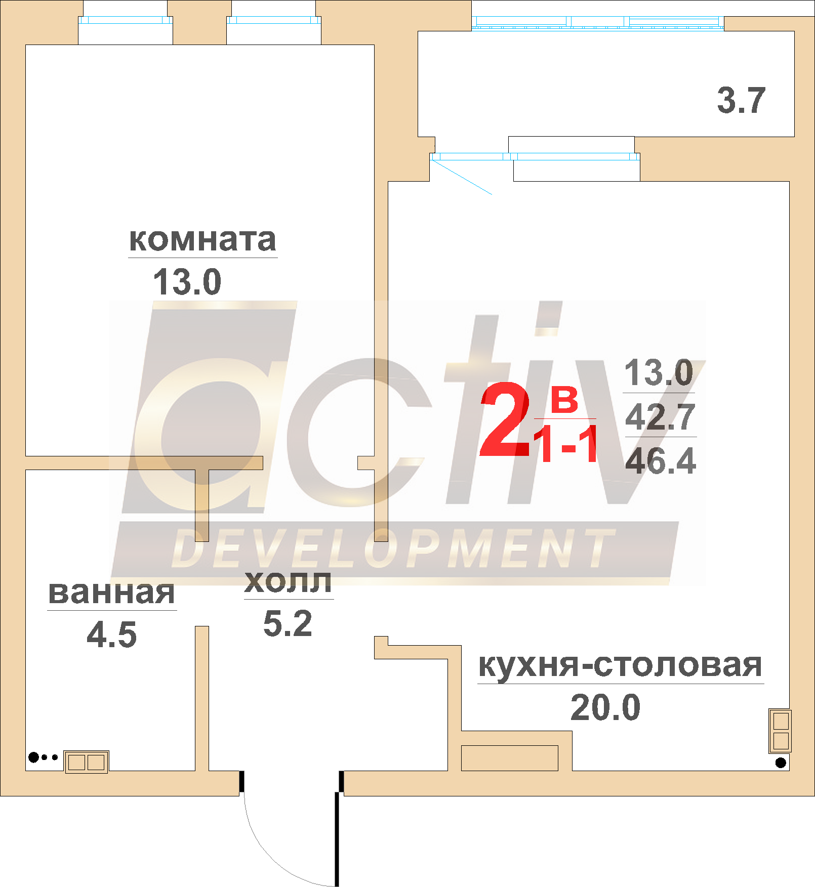 Квартира №41. 1 корпус   . 1 подъезд. 8 этаж.