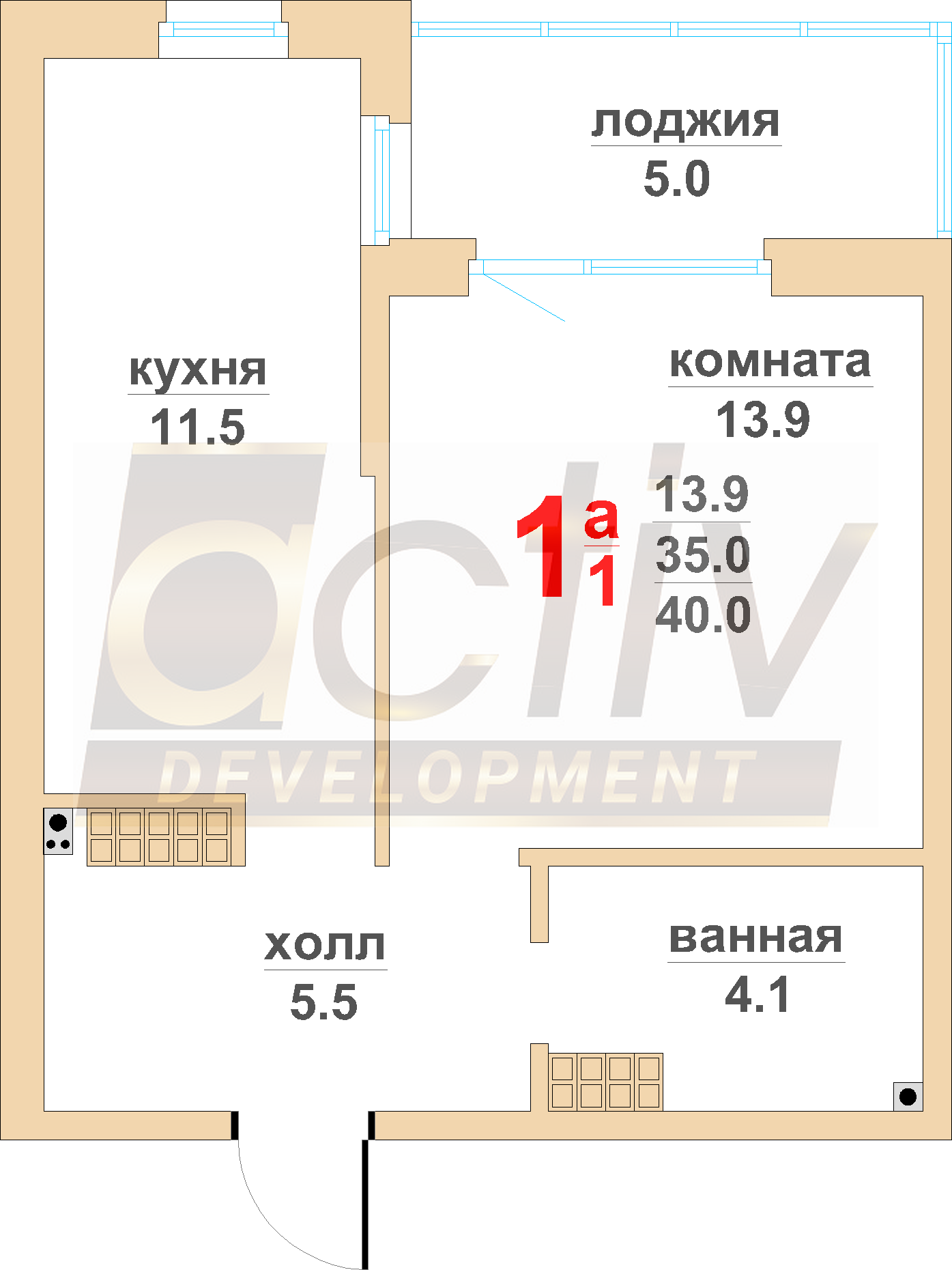 Квартира №121. секция № 1  . 1 подъезд. 14 этаж.